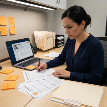 Recruiter coordinating contractor onboarding