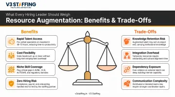 Resource augmentation benefits and trade-offs balanced scale comparison infographic