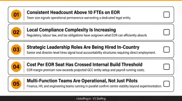 5 key signals indicating EOR to GCC transition readiness checklist infographic