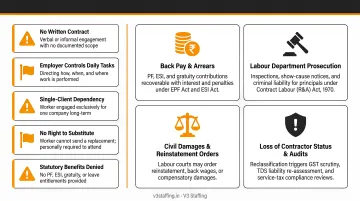 Worker misclassification red flags and legal consequences infographic India