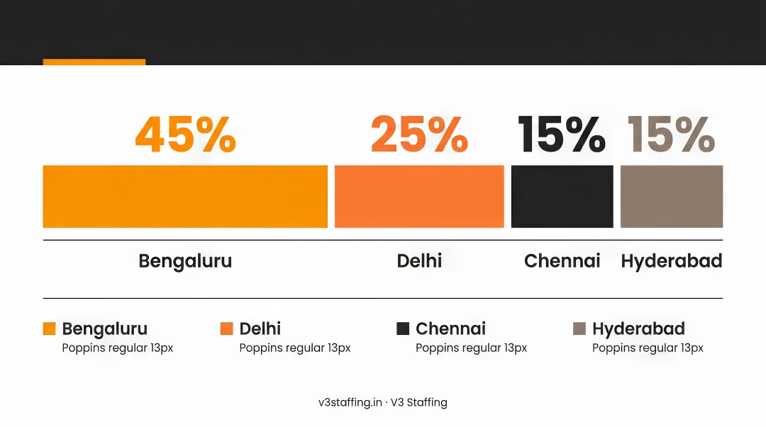 India GCC city distribution breakdown showing Bengaluru Delhi Chennai Hyderabad share percentages