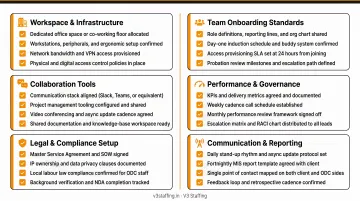 ODC operations and governance setup checklist covering workspace collaboration and performance standards