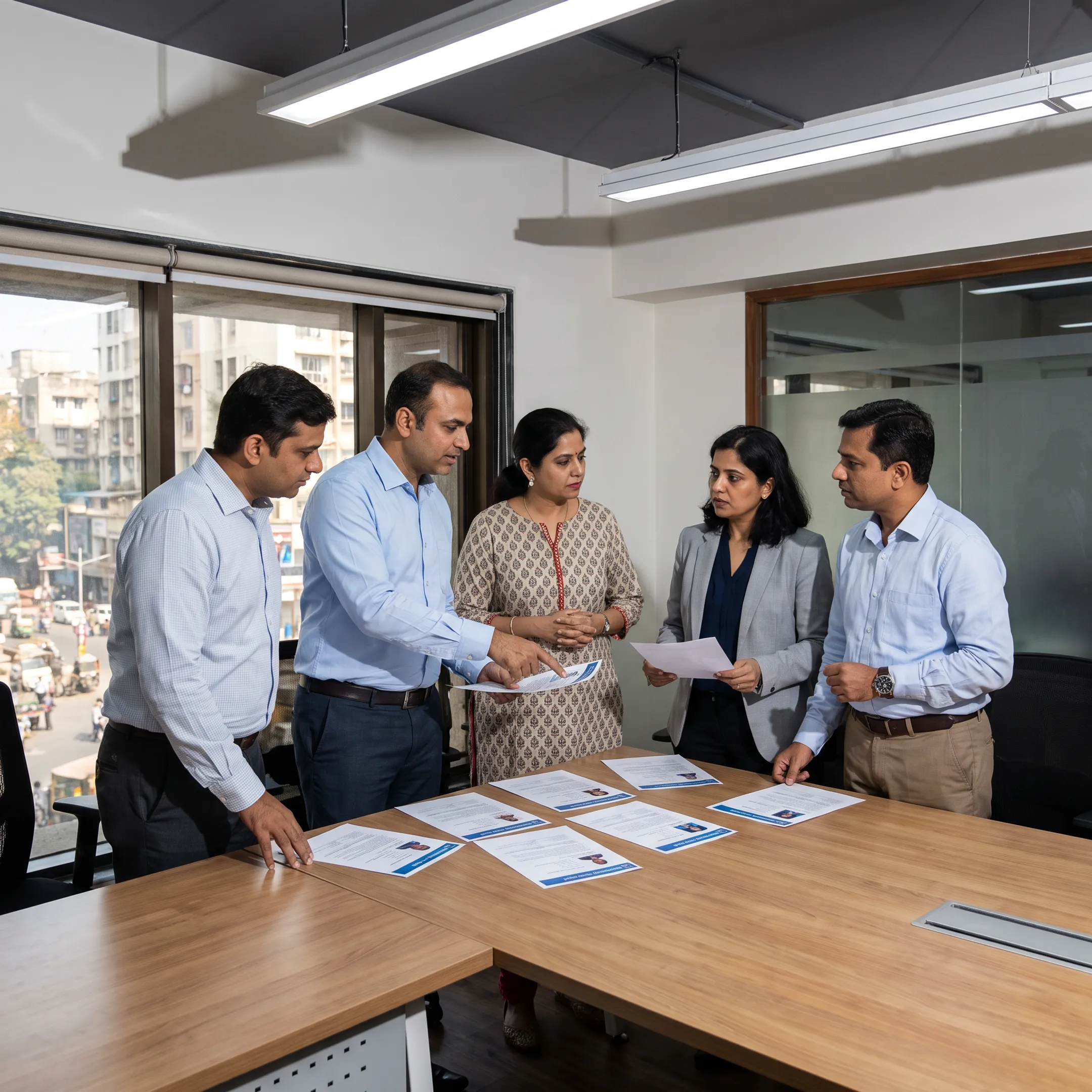 Recruiter reviewing AI talent profiles with hiring team