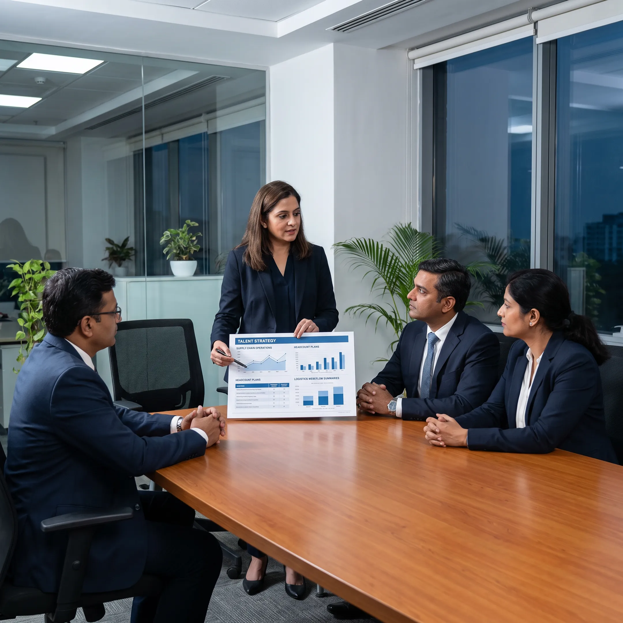 Recruitment consultant discussing supply chain hiring needs with a business client