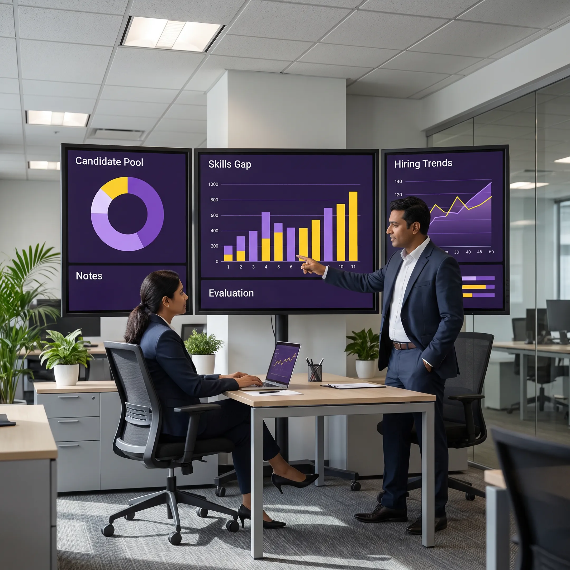Hiring team discussing data analytics recruitment strategy