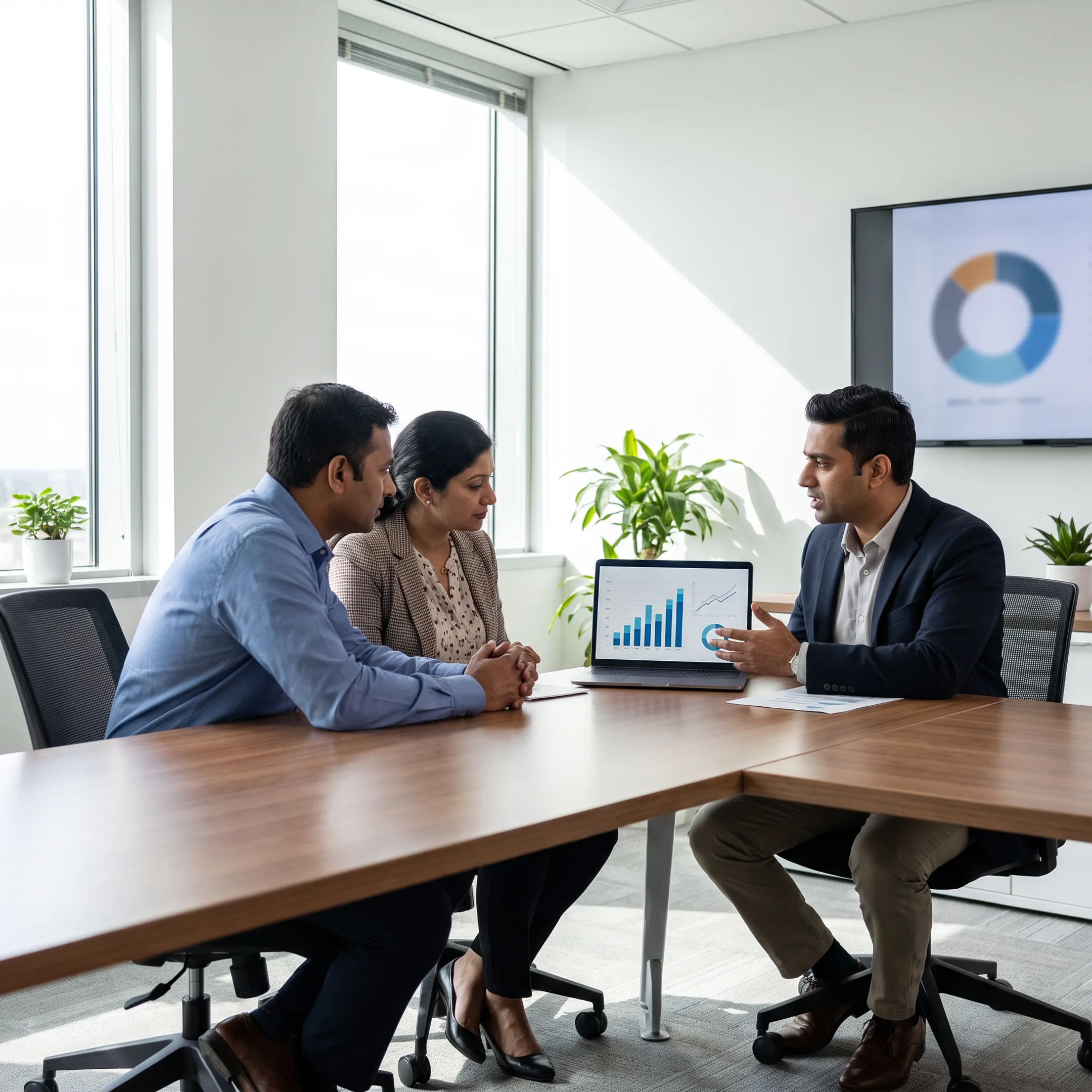 Business intelligence recruiter presenting shortlisted candidates to executives