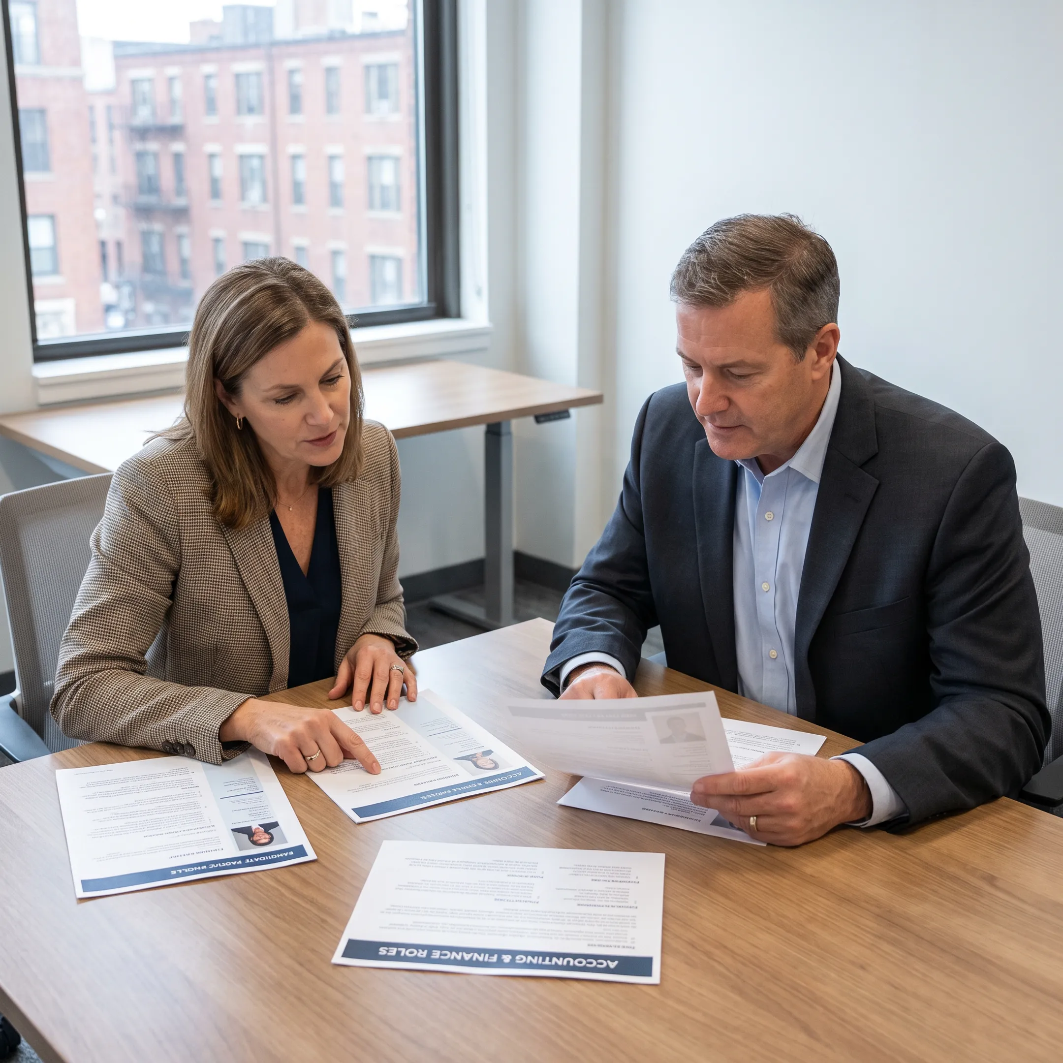 Staffing consultant discussing accounting recruitment with an employer