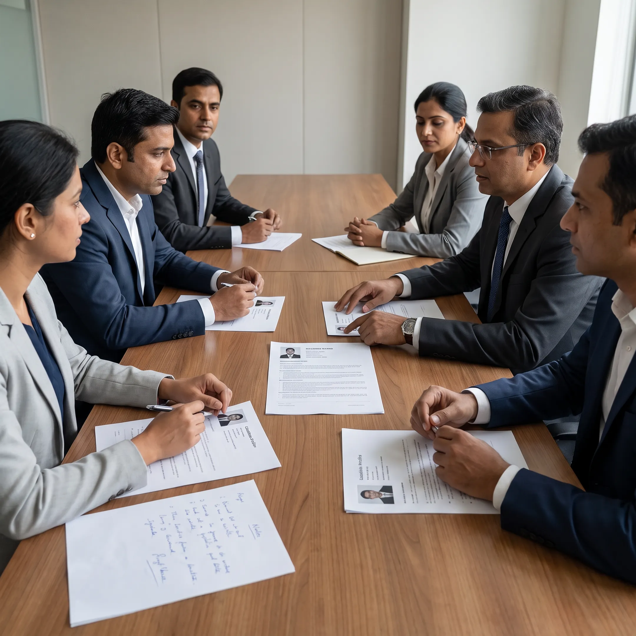 Recruitment specialists discussing executive search strategy and leadership candidates
