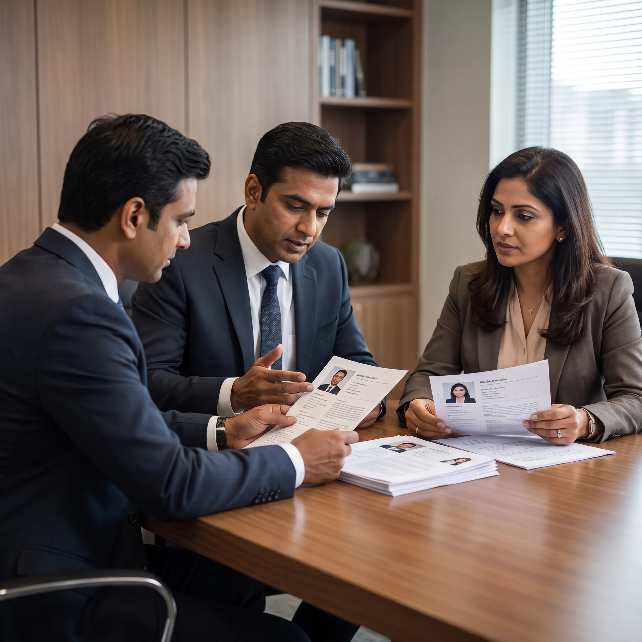 Recruiter presenting shortlisted executive candidates to business leaders