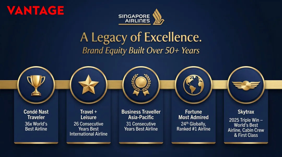 Singapore Airlines award legacy timeline spanning five decades of brand recognition