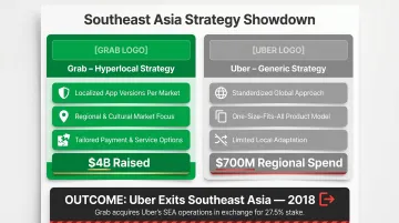 Grab versus Uber Southeast Asia hyperlocal strategy comparison infographic