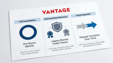 Three post-merger brand architecture models full consolidation endorsed hybrid comparison