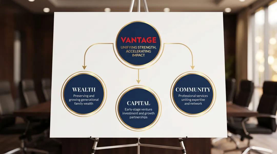Golden Equator Group brand architecture diagram showing unified divisions and central brand promise
