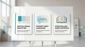 Three pillars of patient-experience-led clinic branding identity shift infographic