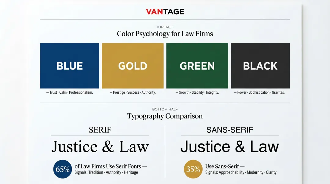 Law firm color psychology and typography comparison chart for brand identity