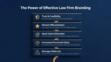 Five key law firm branding benefits from trust to referrals infographic