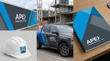 Construction company rebranded site signage vehicles and tender documents with new visual identity