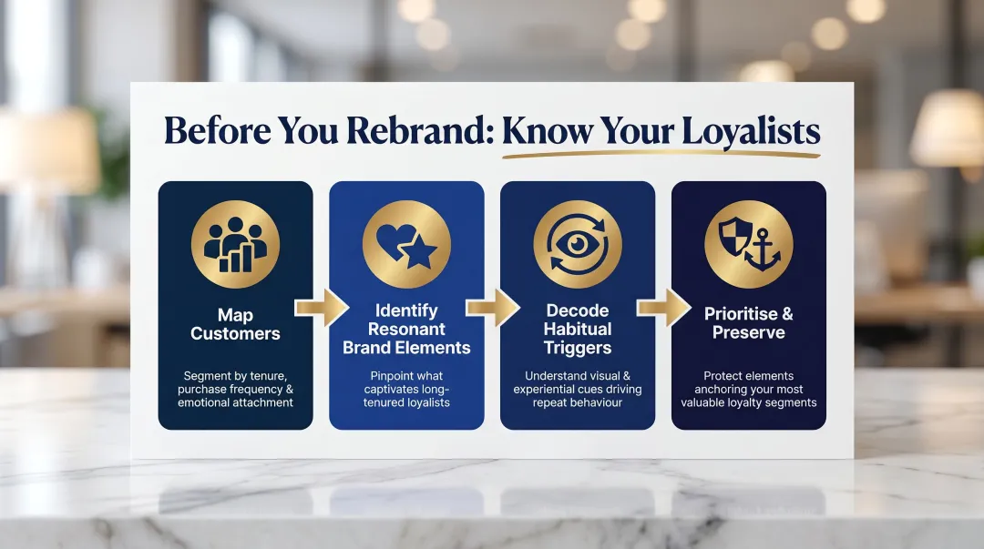 4-step pre-rebrand loyalty segmentation process flow for Malaysian brands