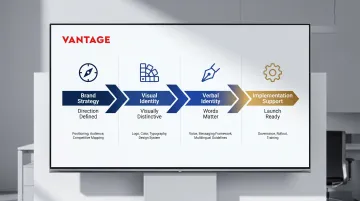 Four-component fintech brand strategy framework covering strategy visual verbal and implementation