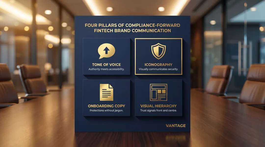 Four compliance communication brand pillars for Malaysian fintech identity design