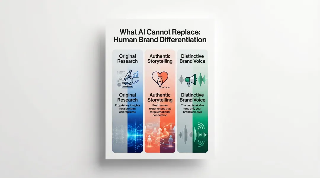 AI versus human brand differentiation strategy showing three key content pillars