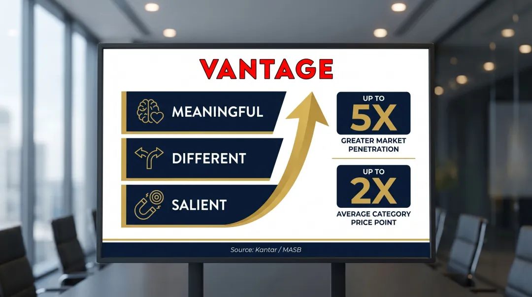 Kantar MDS framework showing meaningful differentiation brand market penetration outcomes