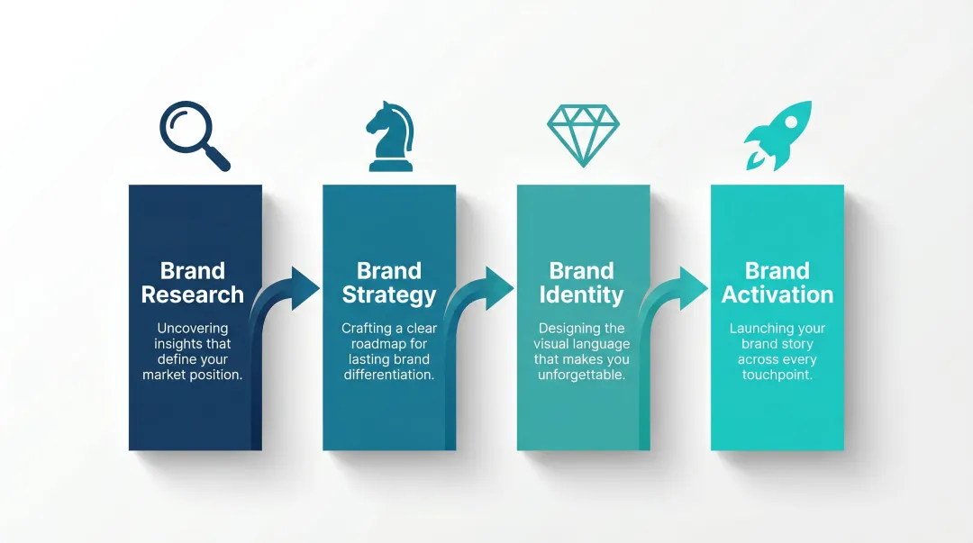 Four-pillar brand strategy agency services framework infographic
