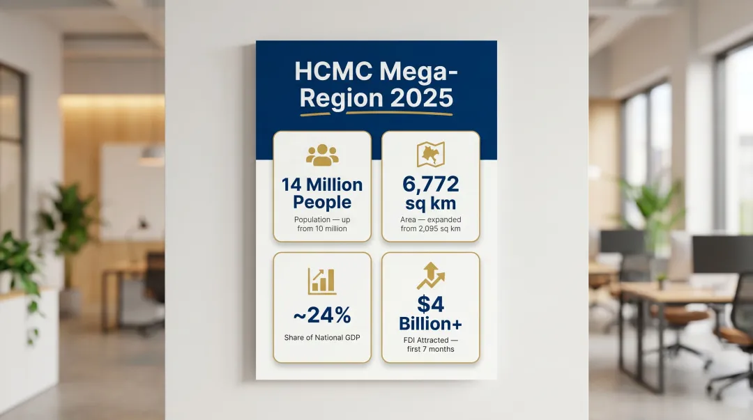 Ho Chi Minh City 2026 mega-region merger key statistics population GDP and FDI data