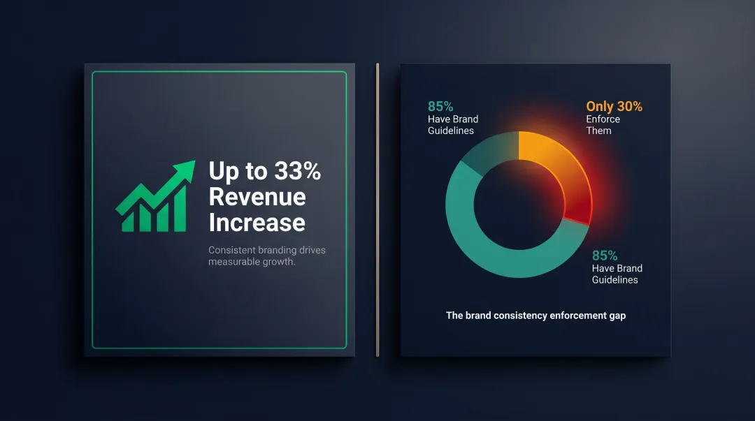 Brand consistency statistics showing revenue impact versus guideline enforcement gap