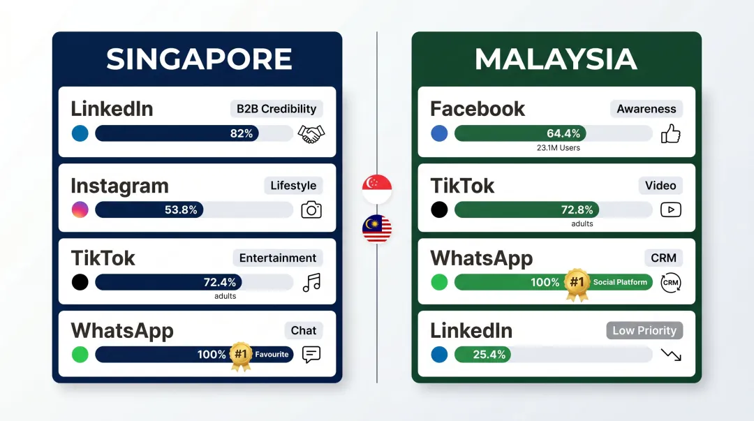 Singapore versus Malaysia digital platform brand fit comparison chart with usage statistics