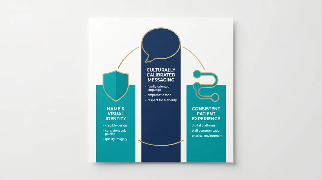 Three-component Vietnam healthcare brand identity framework visual name messaging experience