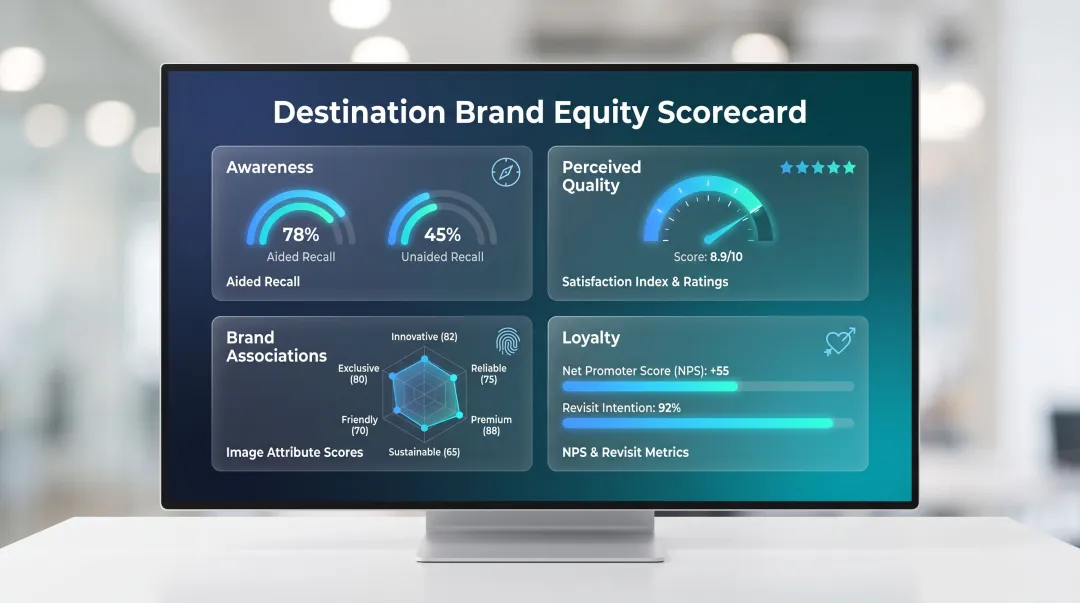 Destination brand equity measurement framework tracking all four pillars over time