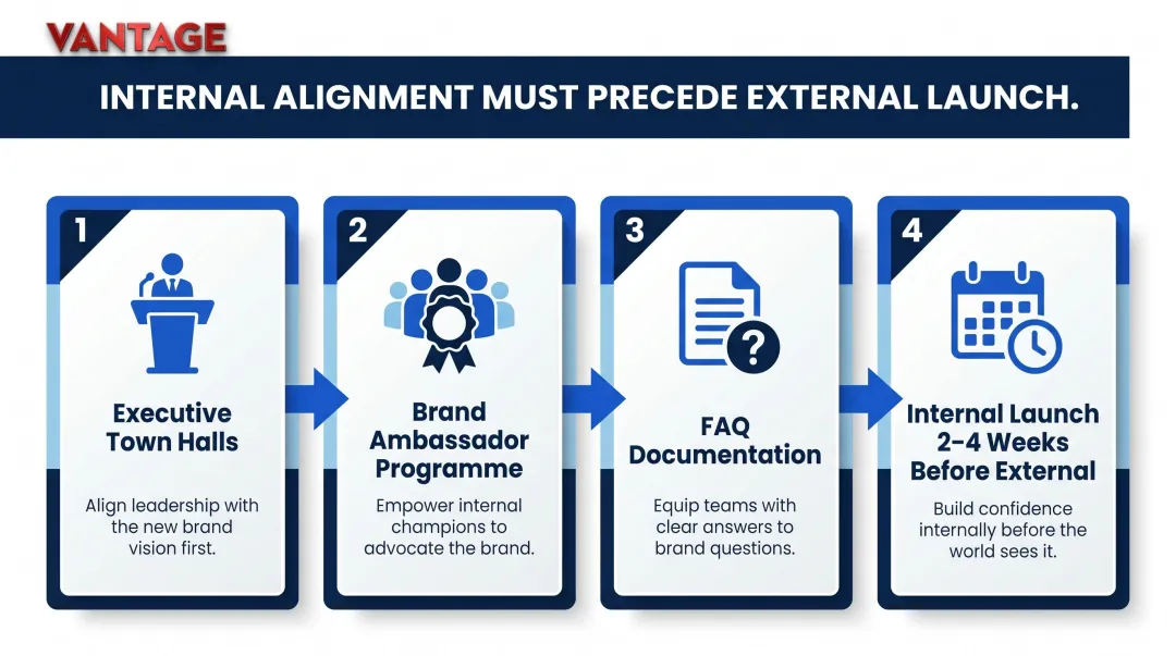 Four-step internal brand alignment process before post-merger external launch