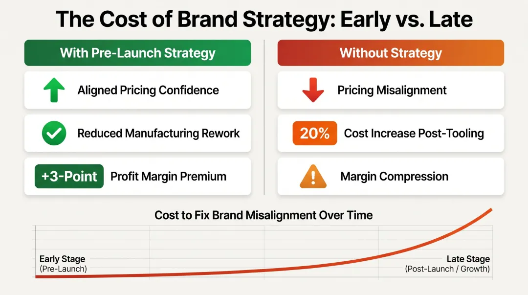 Cost of late-stage design changes versus early brand strategy investment comparison