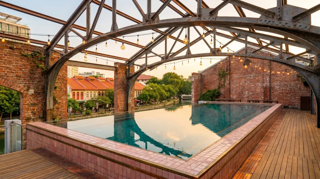The Warehouse Hotel Robertson Quay Singapore industrial interior rooftop pool design