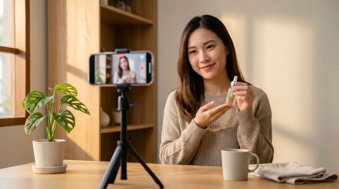 Singapore micro-influencer creator filming product content for D2C brand social media