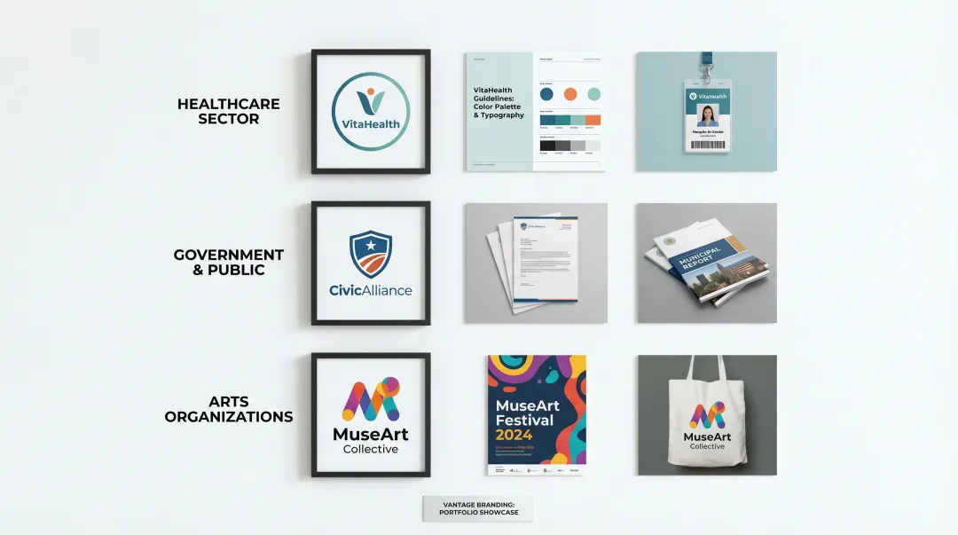 Vantage Branding portfolio showcasing Singapore healthcare and government client brand identities