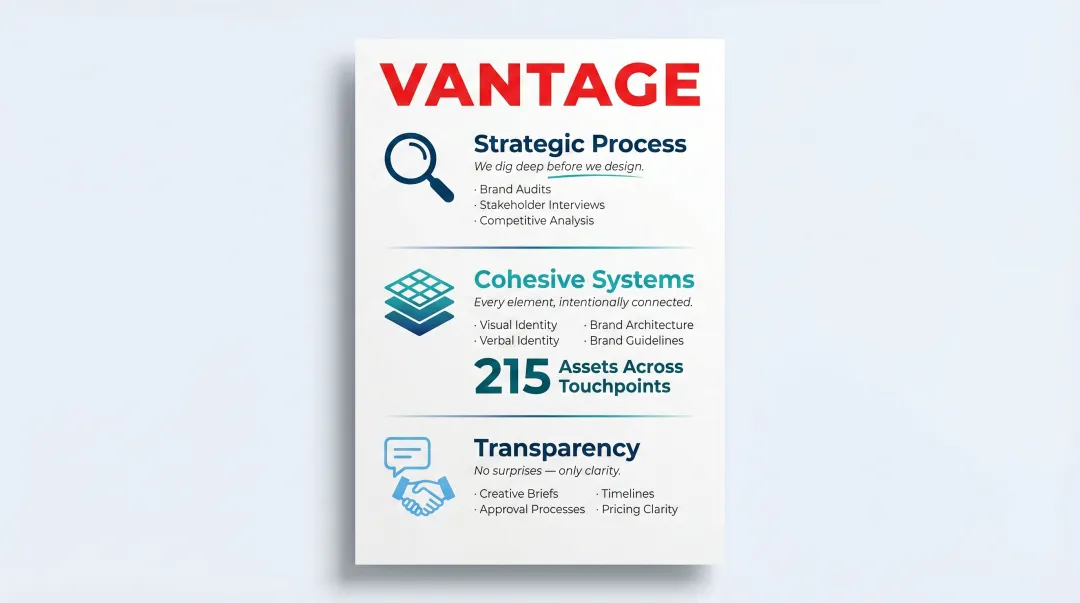 Three critical branding agency evaluation factors process infographic