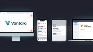 Fragmented multi-screen digital brand experience showing inconsistent logos and messaging across platforms