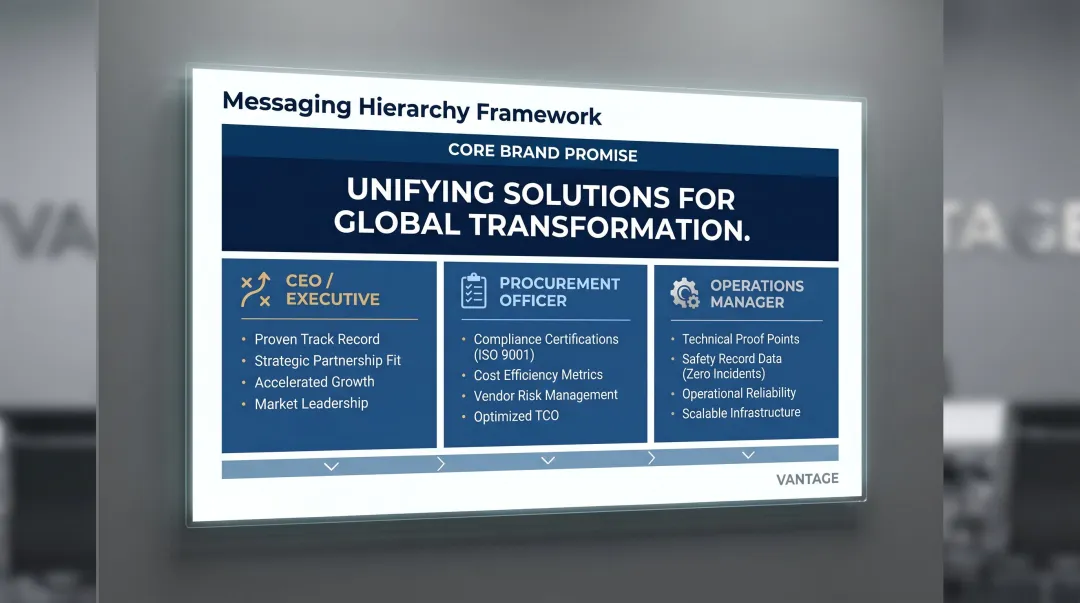 Maritime B2B messaging hierarchy with three stakeholder layers and tailored messages