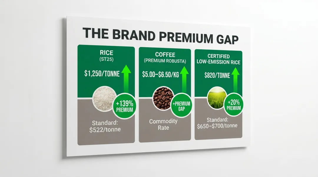 Vietnamese agricultural export price comparison branded versus unbranded products infographic