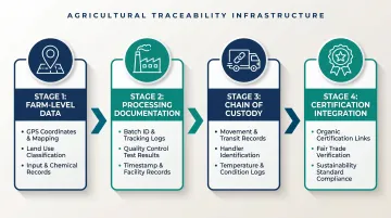 Agricultural supply chain traceability system four-step process flow diagram