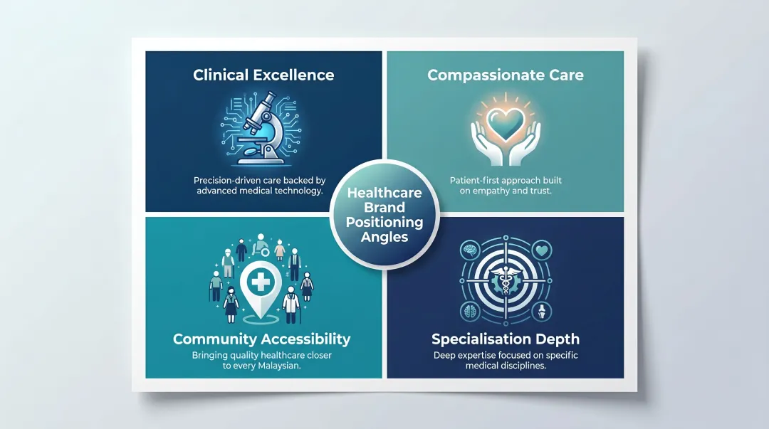 Four healthcare brand positioning angles for Malaysian providers comparison infographic