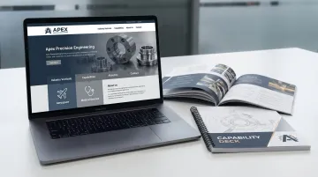 Precision engineering firm brand identity showcasing website redesign and capability materials