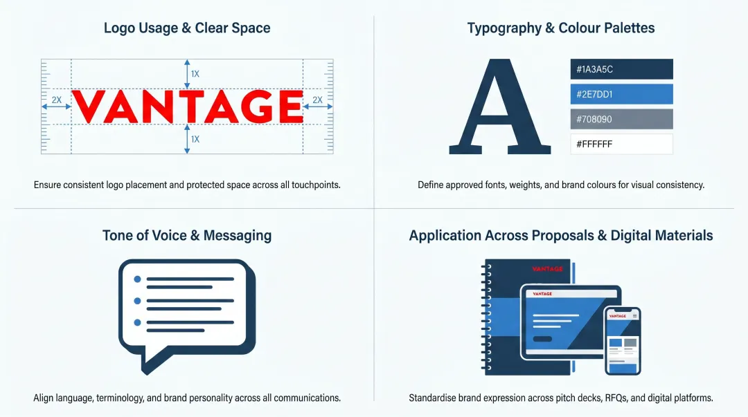 Brand guidelines four core components for B2B manufacturing consistency across touchpoints