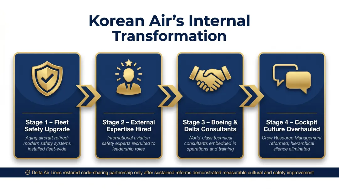 Korean Air four-step internal safety transformation process after aviation crisis