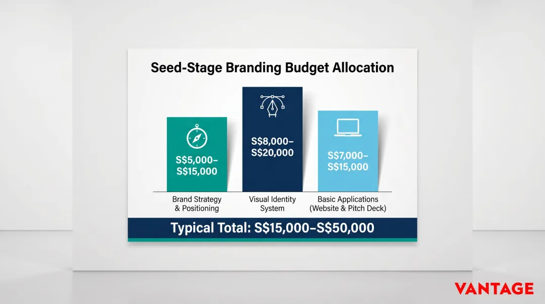 Seed stage startup branding budget allocation breakdown across three components