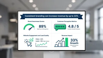 Corporate rebrand KPI tracking dashboard showing brand awareness and revenue metrics