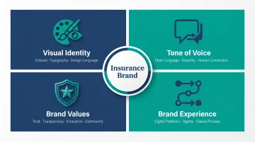 Four key components of an insurance brand identity framework infographic