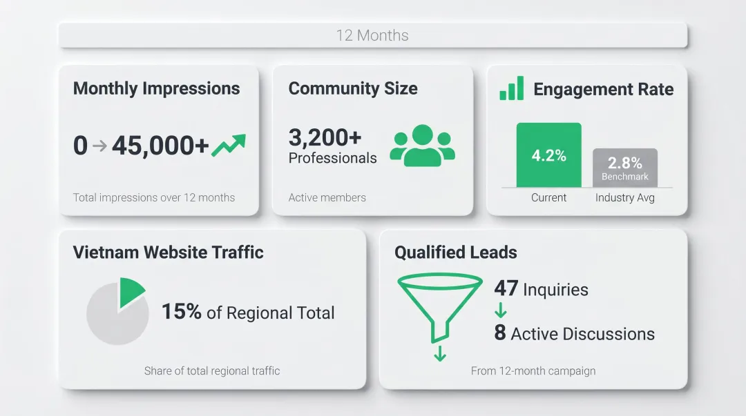 Vietnam brand awareness campaign 12-month quantitative results metrics dashboard infographic